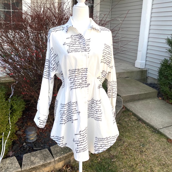 Scribble Print Oversized Loose Mini Shirt Dress - Picture 5 of 6